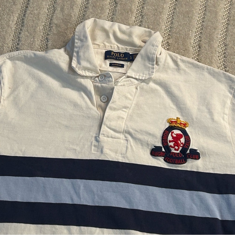 Polo Ralph Lauren Crest Embroidered Striped Cotton Jersey Rugby Shirt - L - Picture 5 of 12